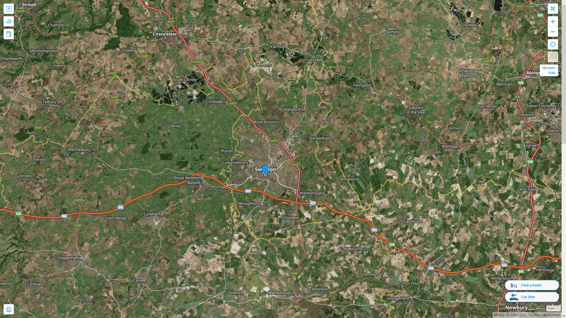 Swindon Royaume Uni Autoroute et carte routiere avec vue satellite